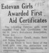 Estevan girls awarded First aid Certificates 1935